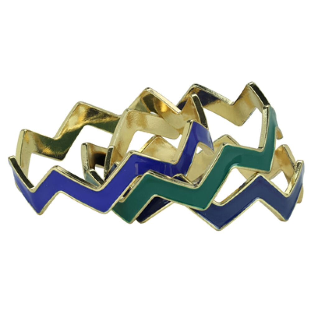 8” Chevron Stackable Bangle Bracelets In Multicolors Set In Goldtone - Picture 3 of 5